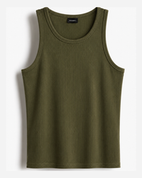 ROCKWELL men's ribbed cotton vest in Olive — flat lay (White + Brown + Olive pack)