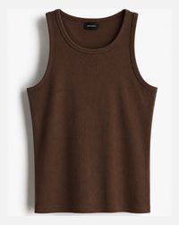 ROCKWELL men's ribbed cotton vest in Brown — flat lay (White + Brown + Olive pack)