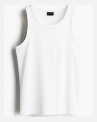 ROCKWELL men's ribbed cotton vest in White — flat lay (White + Brown + Olive pack)