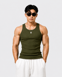 ROCKWELL olive ribbed cotton vest — front view