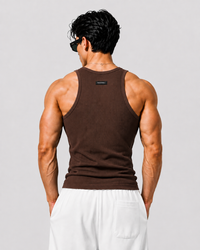 ROCKWELL men's ribbed cotton vest in Brown — on model (Brown + Grey + Olive pack)