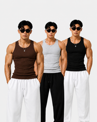 ROCKWELL men's ribbed cotton vest 3-pack (Black + Brown + Grey pack)