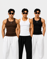 ROCKWELL men's ribbed cotton vest 3-pack (Black + White + Brown pack)