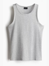 ROCKWELL men's ribbed cotton vest in Grey — flat lay (White + Grey + Olive pack)