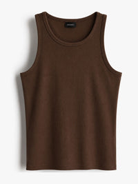 ROCKWELL men's ribbed cotton vest in Brown — flat lay (White + Brown + Grey pack)