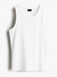 ROCKWELL men's ribbed cotton vest in White — flat lay (White + Grey + Olive pack)