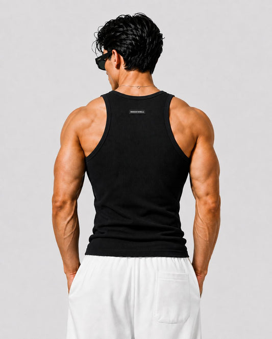 ROCKWELL Black ribbed cotton vest — back view